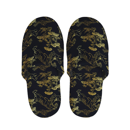 Black And Gold Japanese Tiger Print Slippers