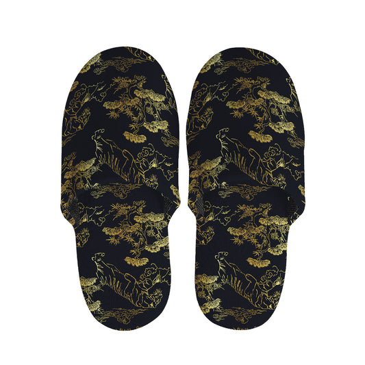 Black And Gold Japanese Tiger Print Slippers