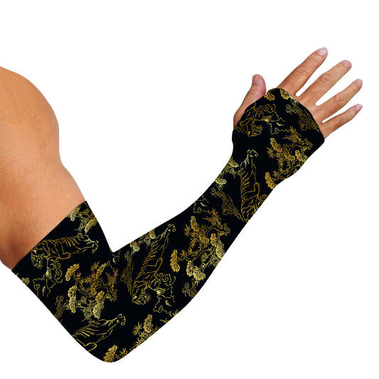 Black And Gold Japanese Tiger Print Sun Protection Arm Sleeves
