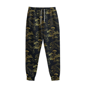 Black And Gold Japanese Tiger Print Sweatpants
