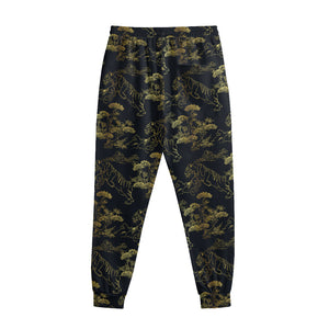 Black And Gold Japanese Tiger Print Sweatpants