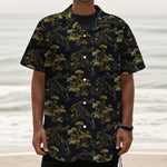 Black And Gold Japanese Tiger Print Textured Short Sleeve Shirt