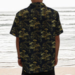 Black And Gold Japanese Tiger Print Textured Short Sleeve Shirt