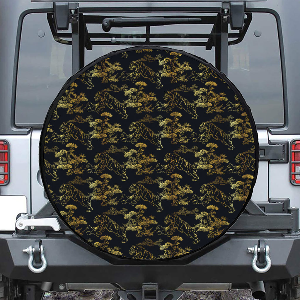 Black And Gold Japanese Tiger Print Tire Cover