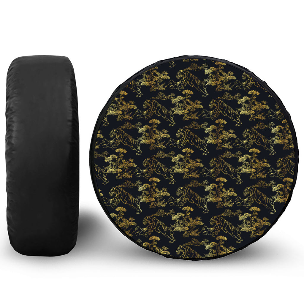Black And Gold Japanese Tiger Print Tire Cover
