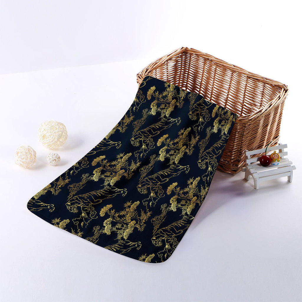 Black And Gold Japanese Tiger Print Towel