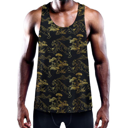 Black And Gold Japanese Tiger Print Training Tank Top