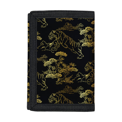 Black And Gold Japanese Tiger Print Trifold Wallet