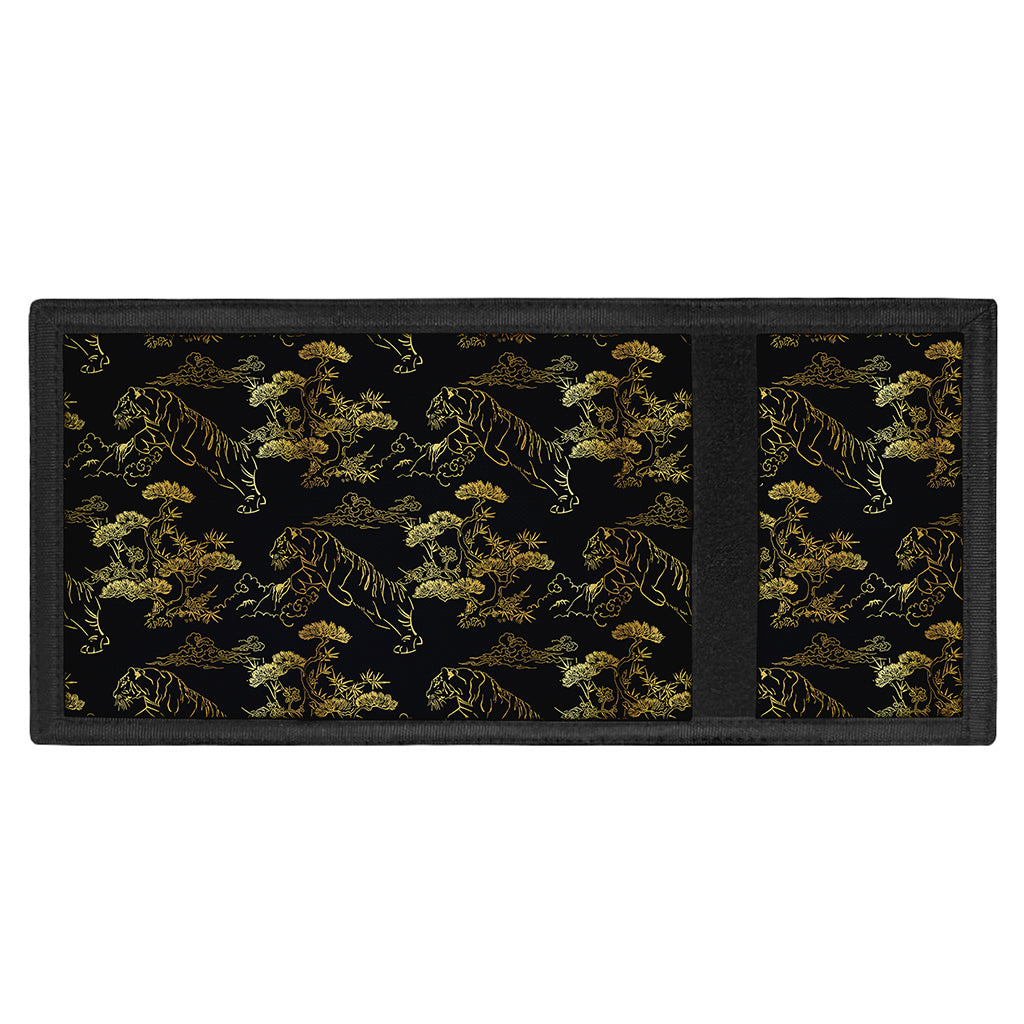 Black And Gold Japanese Tiger Print Trifold Wallet