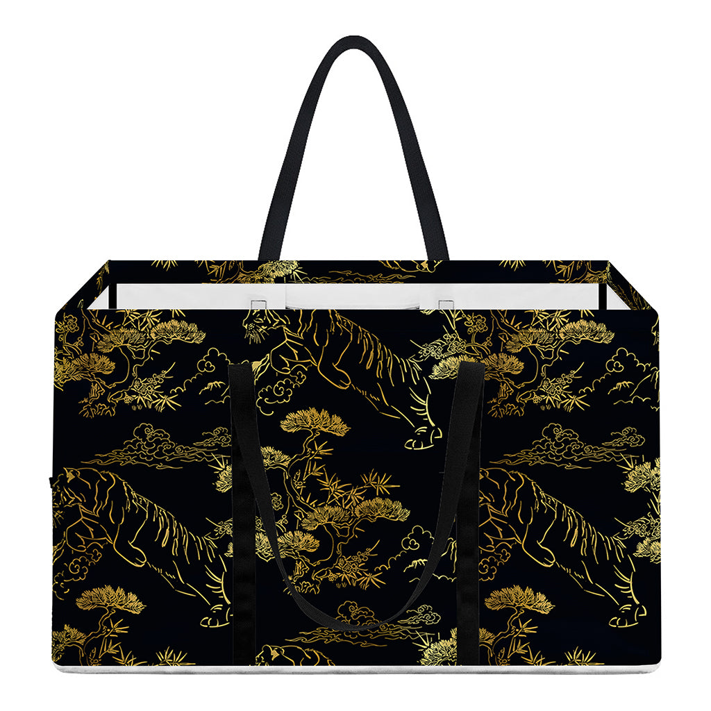 Black And Gold Japanese Tiger Print Utility Tote Bag