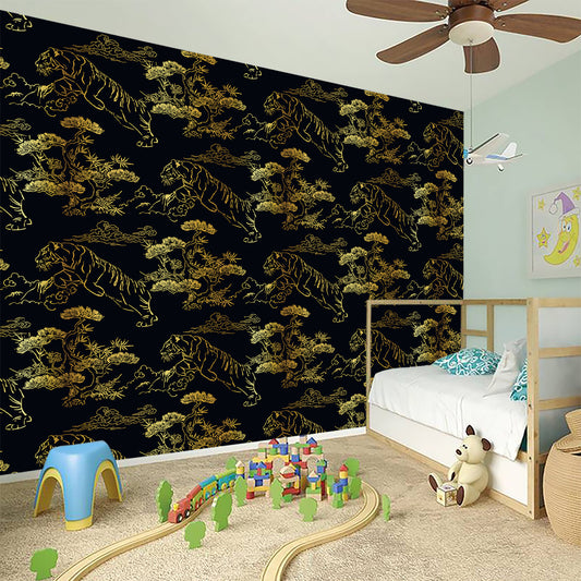 Black And Gold Japanese Tiger Print Wall Sticker
