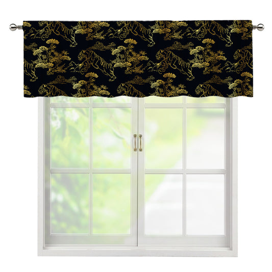 Black And Gold Japanese Tiger Print Window Valance