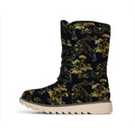 Black And Gold Japanese Tiger Print Winter Boots