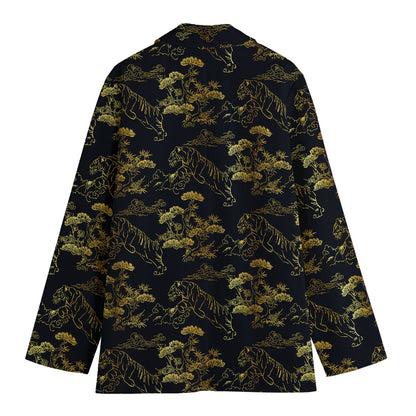 Black And Gold Japanese Tiger Print Women's Blazer
