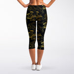 Black And Gold Japanese Tiger Print Women's Capri Leggings