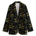 Black And Gold Japanese Tiger Print Women's Cotton Blazer