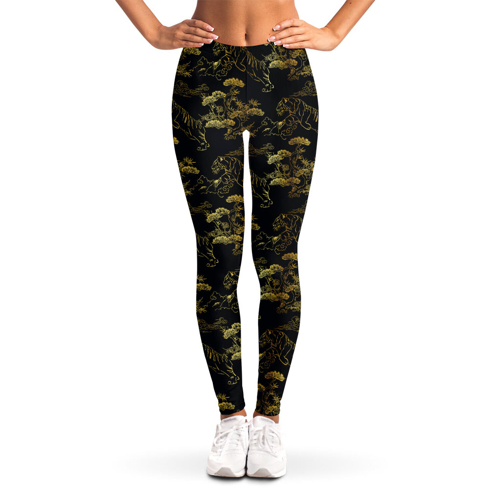 Black And Gold Japanese Tiger Print Women's Leggings