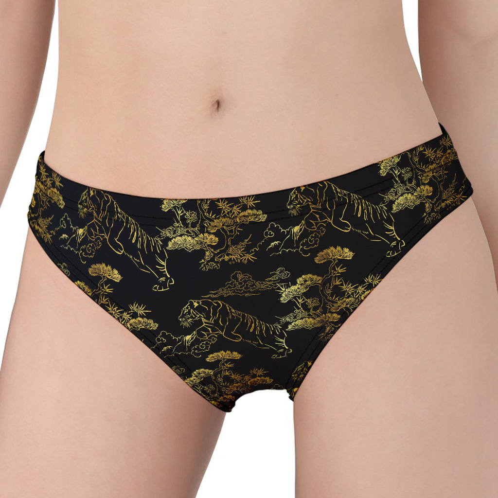 Black And Gold Japanese Tiger Print Women's Panties