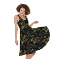 Black And Gold Japanese Tiger Print Sleeveless Knee Length Dress