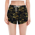 Black And Gold Japanese Tiger Print Women's Split Running Shorts