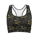 Black And Gold Japanese Tiger Print Women's Sports Bra