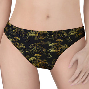 Black And Gold Japanese Tiger Print Women's Thong