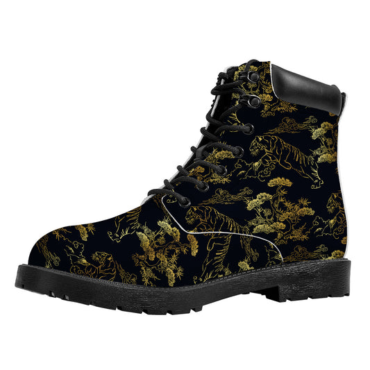 Black And Gold Japanese Tiger Print Work Boots