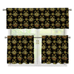 Black And Gold Lotus Flower Print 3 Piece Kitchen Curtains