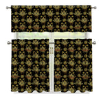 Black And Gold Lotus Flower Print 3 Piece Kitchen Curtains