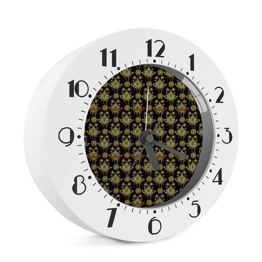 Black And Gold Lotus Flower Print Alarm Clock