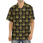 Black And Gold Lotus Flower Print Aloha Shirt