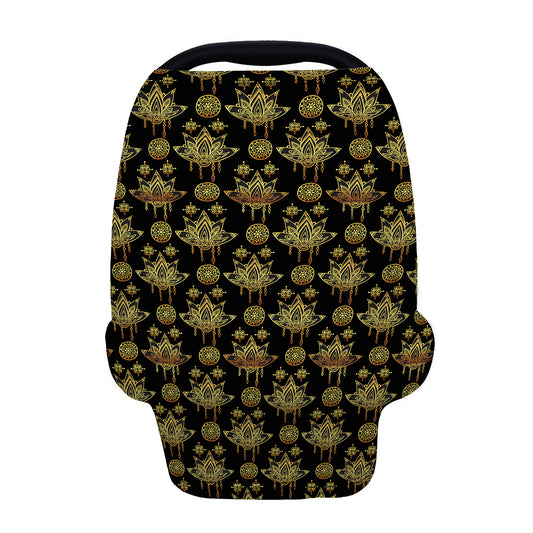Black And Gold Lotus Flower Print Baby Seat Cover