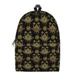 Black And Gold Lotus Flower Print Backpack