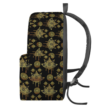 Black And Gold Lotus Flower Print Backpack