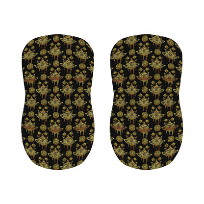 Black And Gold Lotus Flower Print Bar Stool Covers