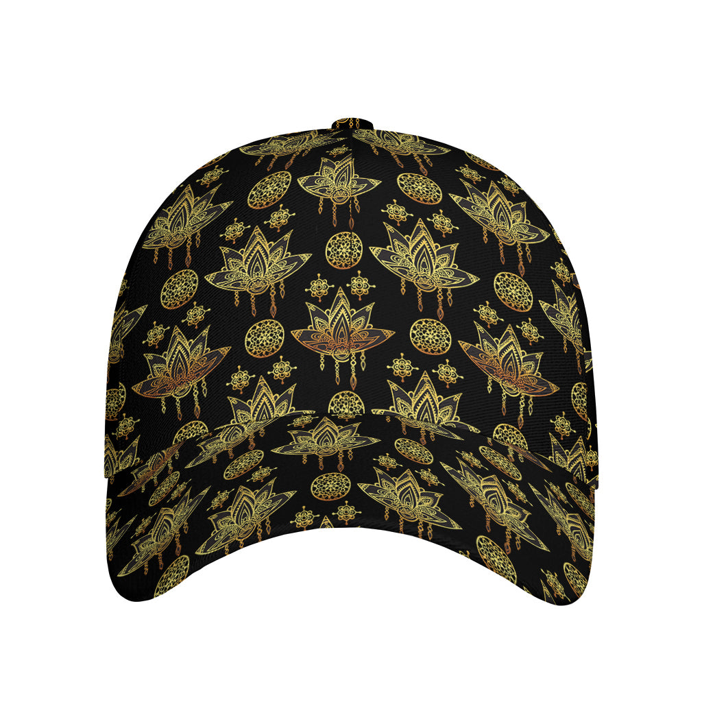 Black And Gold Lotus Flower Print Baseball Cap