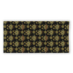 Black And Gold Lotus Flower Print Beach Towel