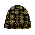 Black And Gold Lotus Flower Print Beanie