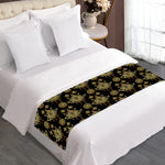 Black And Gold Lotus Flower Print Bed Runner