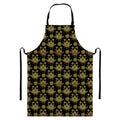 Black And Gold Lotus Flower Print Bib Apron With Pocket