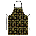 Black And Gold Lotus Flower Print Bib Apron With Pocket