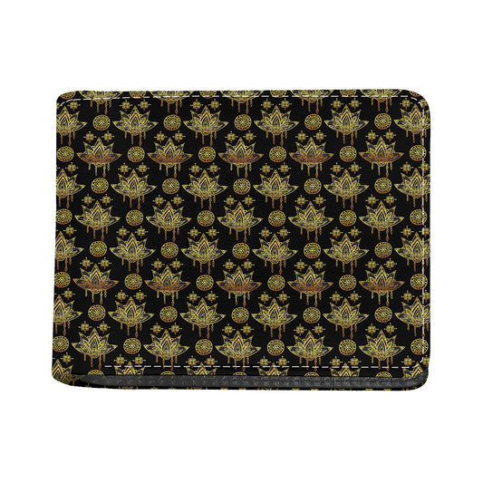 Black And Gold Lotus Flower Print Bifold Wallet