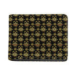 Black And Gold Lotus Flower Print Bifold Wallet