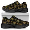 Black And Gold Lotus Flower Print Black Chunky Shoes