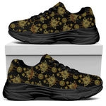 Black And Gold Lotus Flower Print Black Chunky Shoes