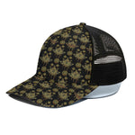Black And Gold Lotus Flower Print Black Mesh Trucker Cap