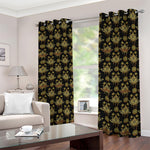 Black And Gold Lotus Flower Print Blackout Grommet Curtains
