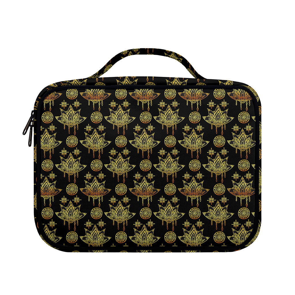 Black And Gold Lotus Flower Print Briefcase Bible Bag