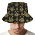 Black And Gold Lotus Flower Print Bucket Hat