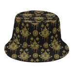 Black And Gold Lotus Flower Print Bucket Hat